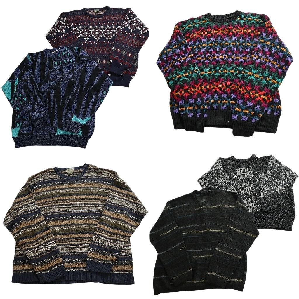 未検品 古着卸 まとめ売り 総柄 セーター セット メンズ L マルチカラー 幾何学模様 ノルディック 古着 ND 2546