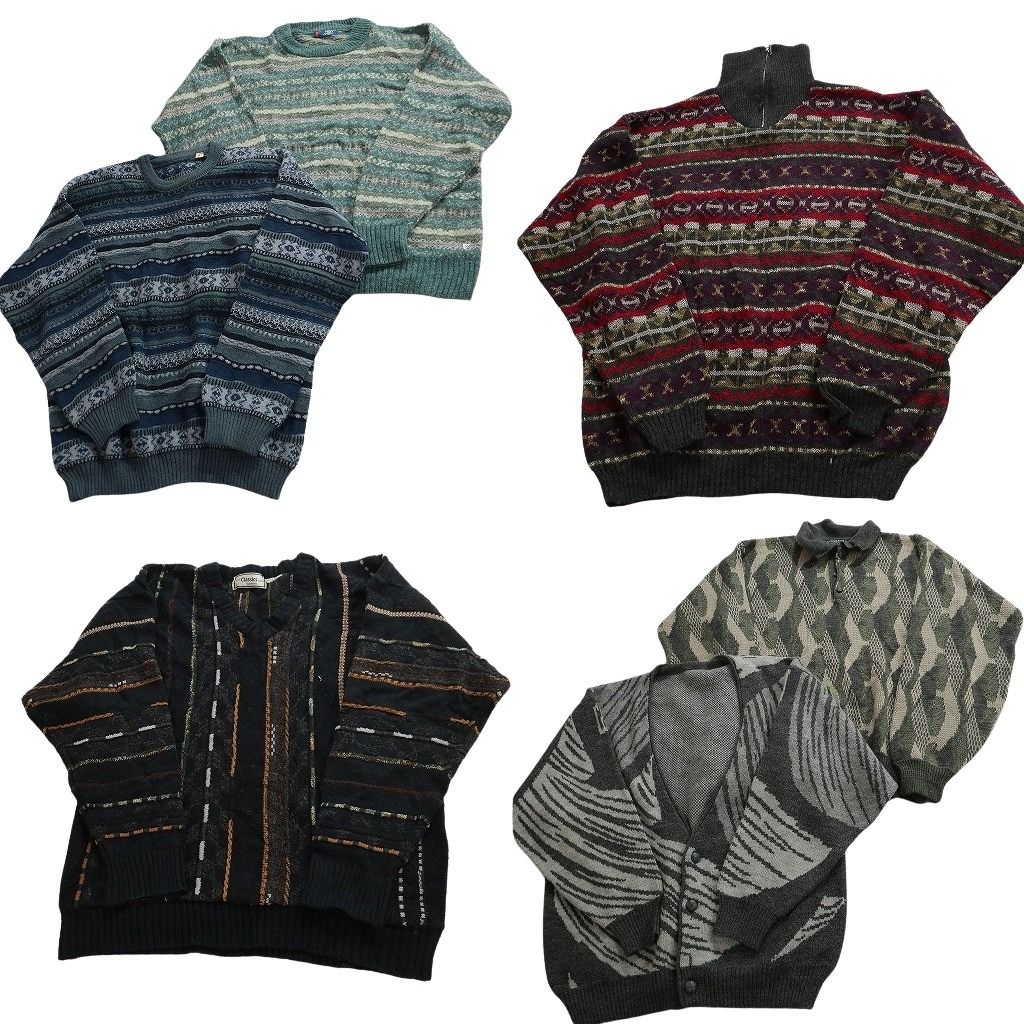 未検品 古着卸 まとめ売り 総柄 セーター セット メンズ L カーディガン ポロニット フェアアイル柄 古着 ND 2545