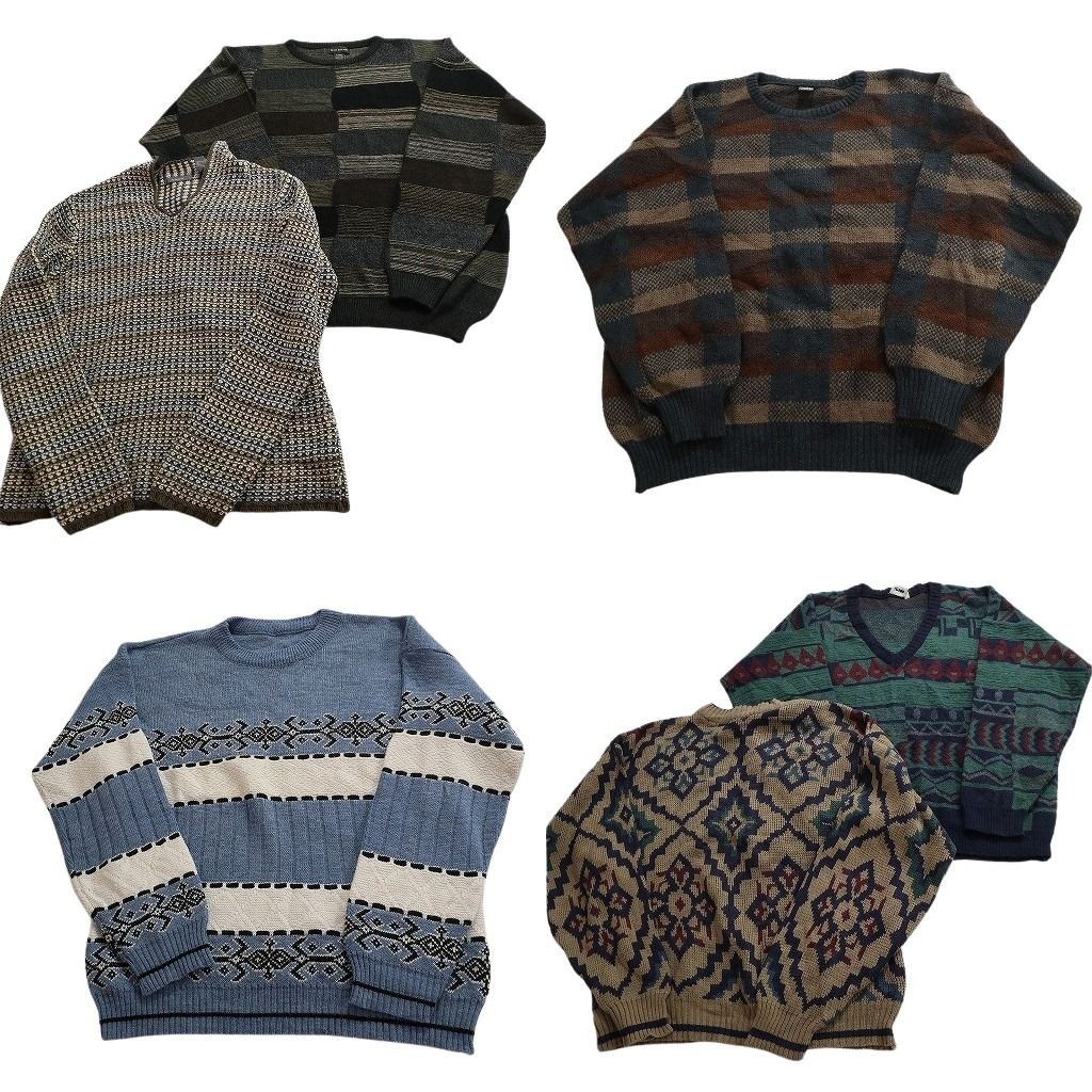 未検品 古着卸 まとめ売り 総柄 セーター セット メンズ XL クルーネック 幾何学模様 Vネック 古着 ND 2544