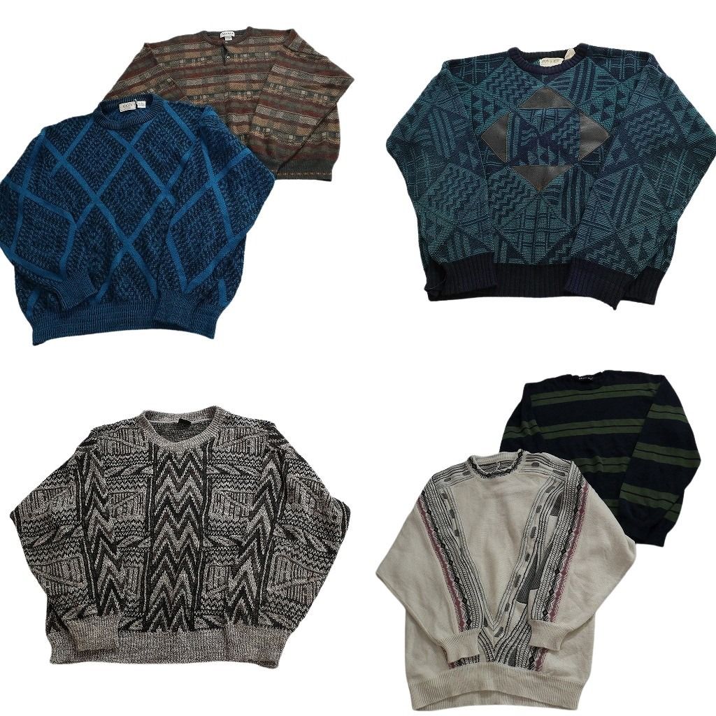 未検品 古着卸 まとめ売り 総柄 セーター セット メンズ XL ボーダー 幾何学模様 ヘンリーネック 古着 ND 2543