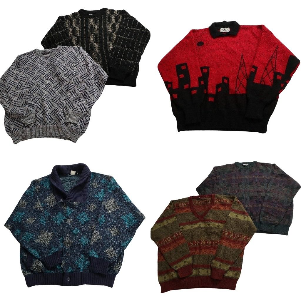 未検品 古着卸 まとめ売り 総柄 セーター セット メンズ 2 XL 風景モチーフ 襟付き カーディガン 古着 ND 2542