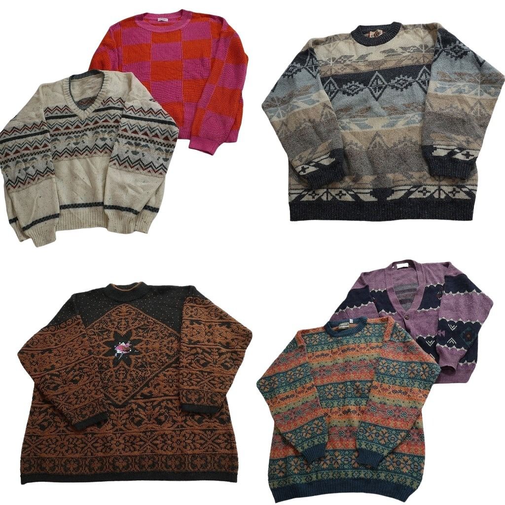 未検品 古着卸 まとめ売り 総柄 セーター セット メンズ 2 XL カーディガン チェック クルーネック 古着 ND 2541