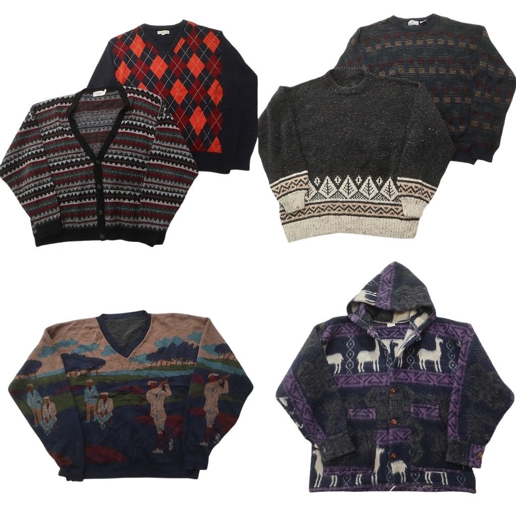 未検品 古着卸 まとめ売り 総柄 セーター セット メンズ 2 XL 3 4 動物モチーフ フーディー カーディガン 古着 ND 2578