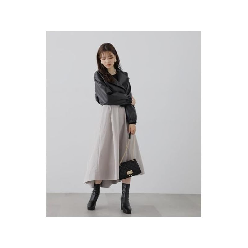 ノーカラーフェイクレザーブルゾン