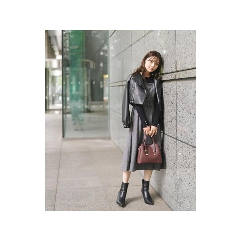 ノーカラーフェイクレザーブルゾン