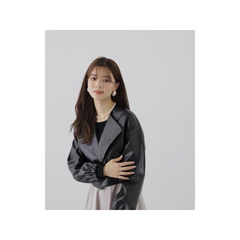 ノーカラーフェイクレザーブルゾン