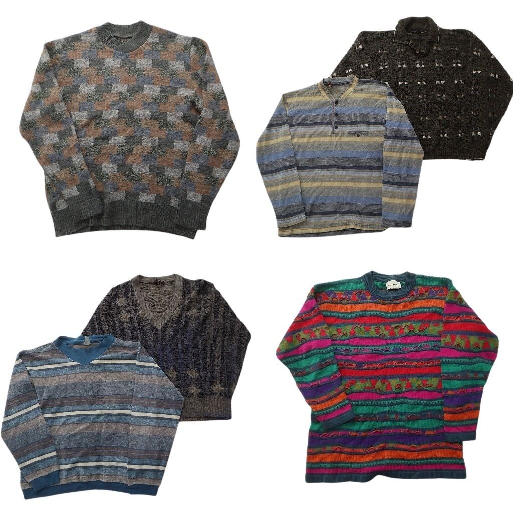 未検品 古着卸 まとめ売り 総柄 セーター セット メンズ S ポロニット ヘンリーネック ボーダー 古着 ND 2574
