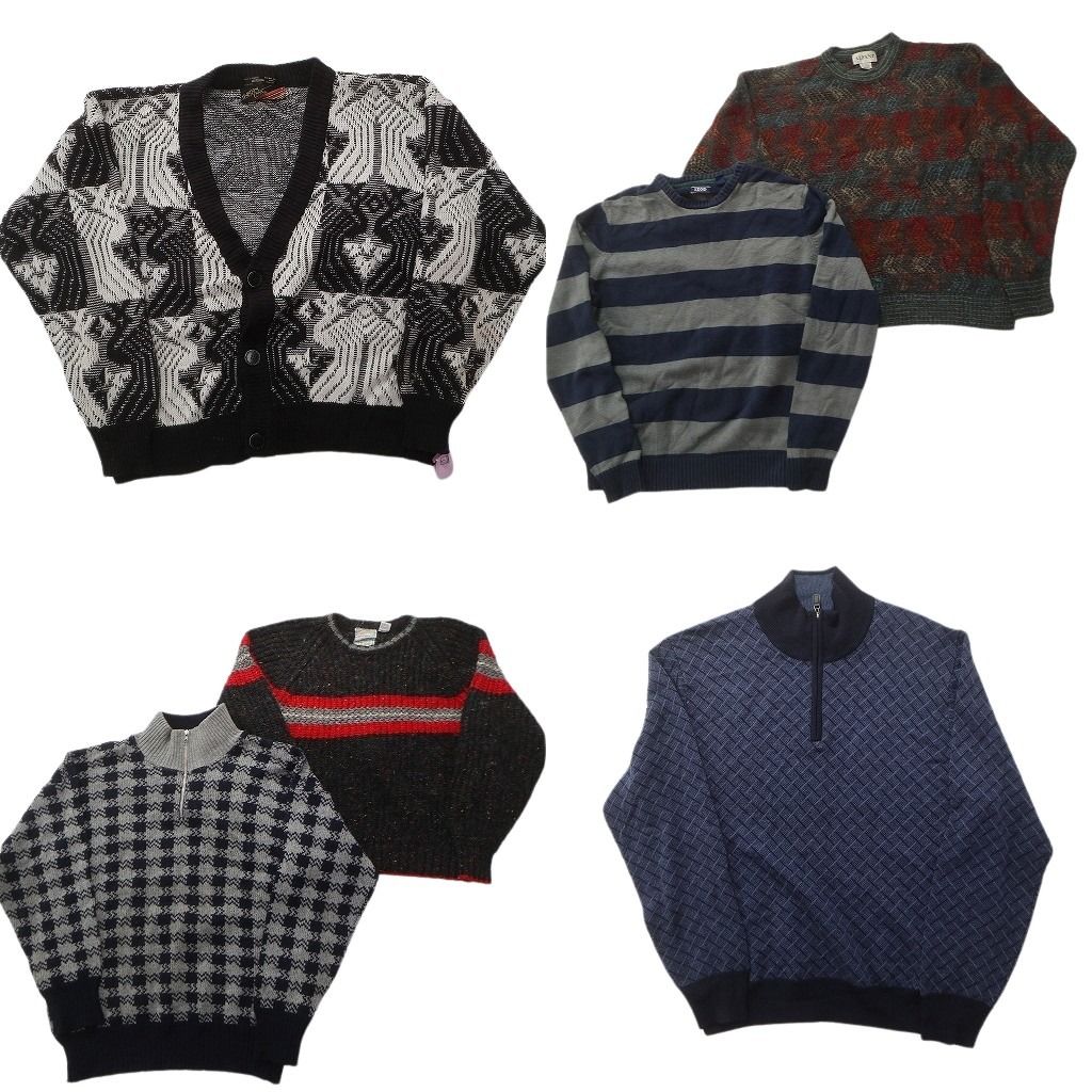 未検品 古着卸 まとめ売り 総柄 セーター セット メンズ M カーディガン モノトーン ハーフジップ ボーダー 古着 ND 2573