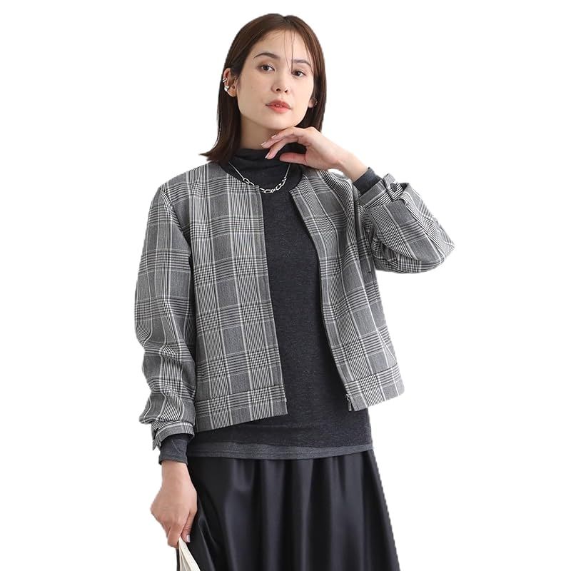 インディヴィ ブルゾン ジャンバー 洗える UVケア グレンチェック柄リバーブルゾン レディース ブラック 219 13 LL