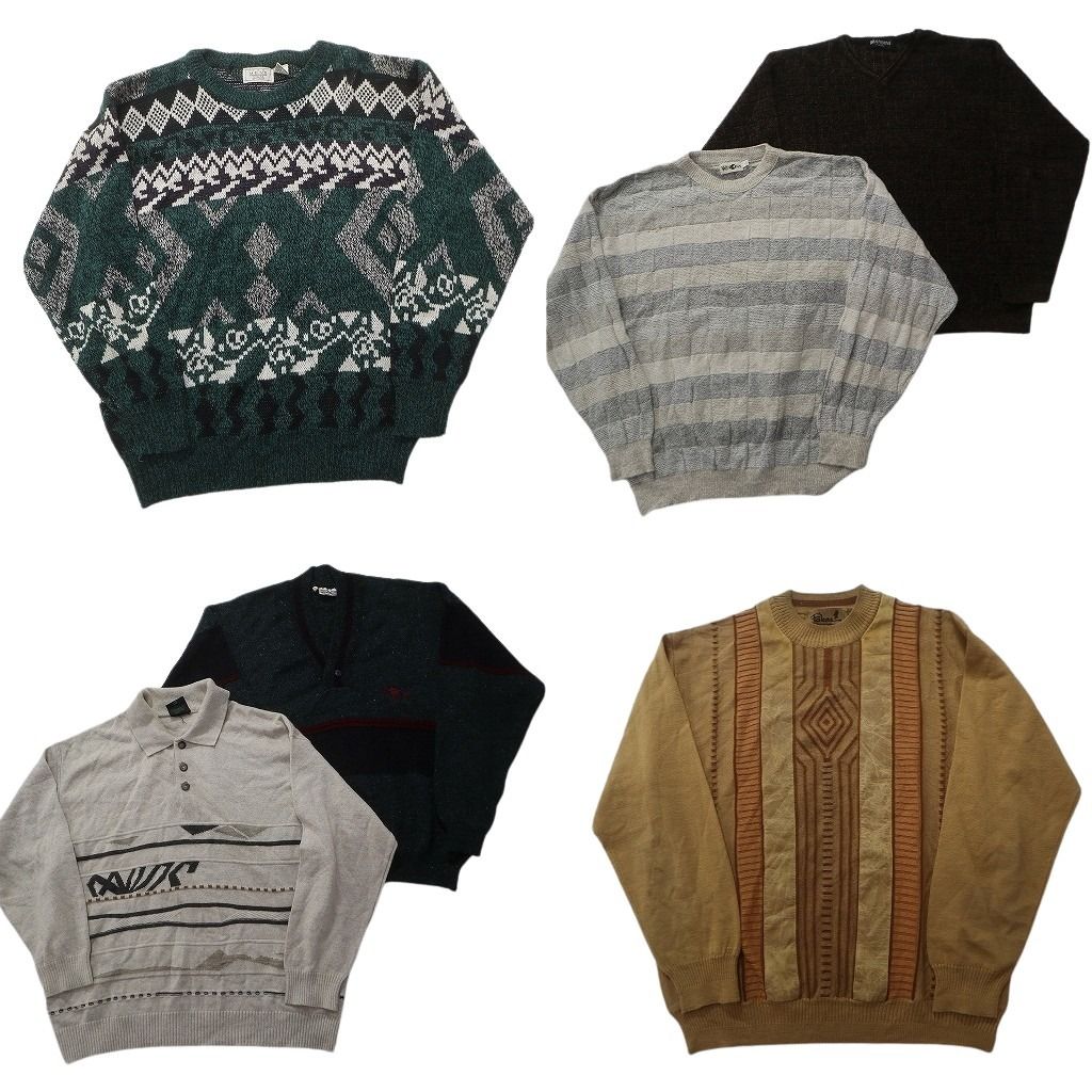 未検品 古着卸 まとめ売り 総柄 セーター セット メンズ L ポロニット クルーネック Vネック 古着 ND 2565