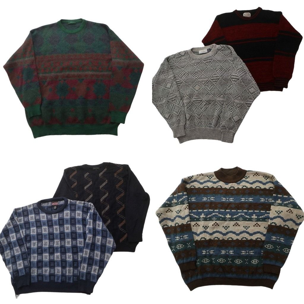 未検品 古着卸 まとめ売り 総柄 セーター セット メンズ L クルーネック ライン 古着 ND 2561