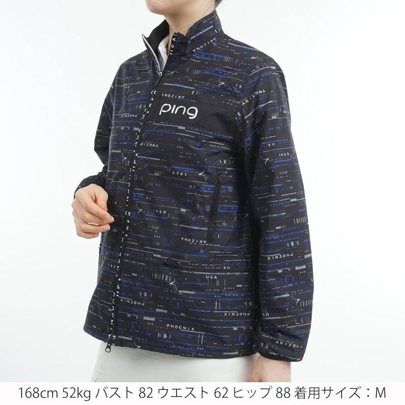 ピン アパレル レディース 撥水 フルジップブルゾン 総柄プリント ストレッチ ゴルフ アウター 622 4220802 010_ブラック L