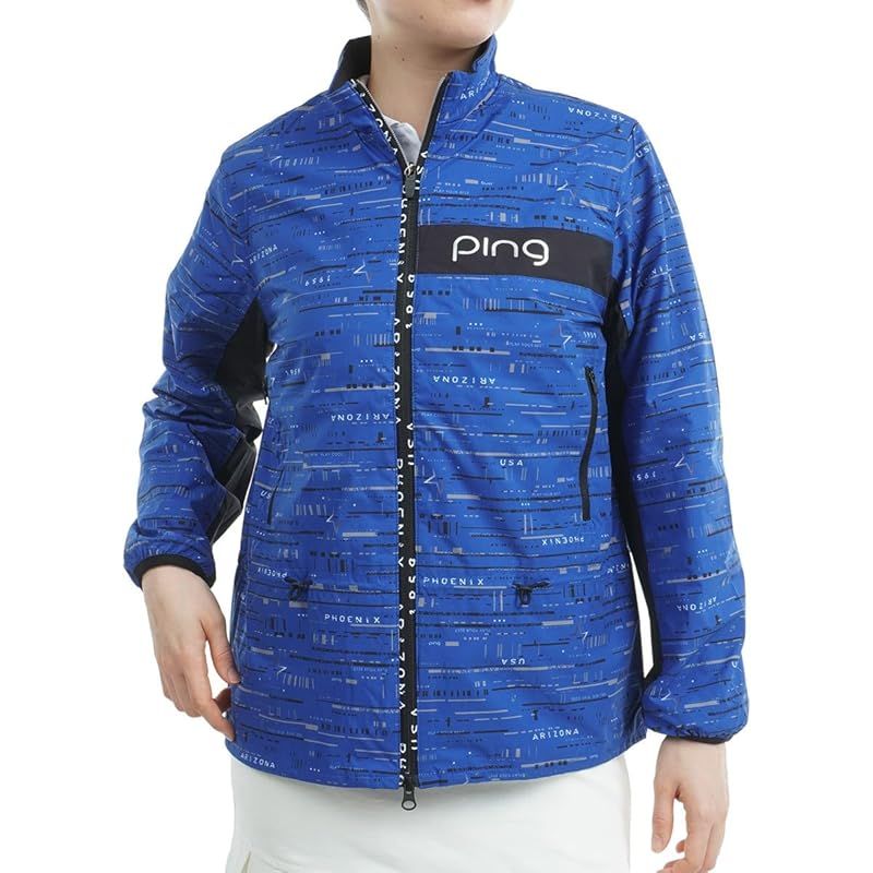ピン アパレル レディース 撥水 フルジップブルゾン 総柄プリント ストレッチ ゴルフ アウター 622 4220802 110_ブルー LL