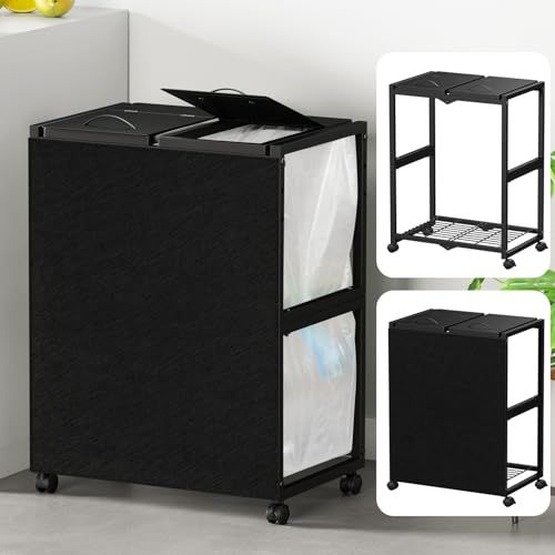 マグネット式目隠し ゴミ袋ホルダー 平袋 U型袋両対応 TTWO ダストワゴン ゴミ箱 2分別 45 L ふた付き 10 L?55 ゴミ箱ホルダー ゴミ分別 ゴミ袋スタンド ポリ袋ラック レジ袋スタンド リサイクルスタンド ゴミ捨て簡単 エ a 30187