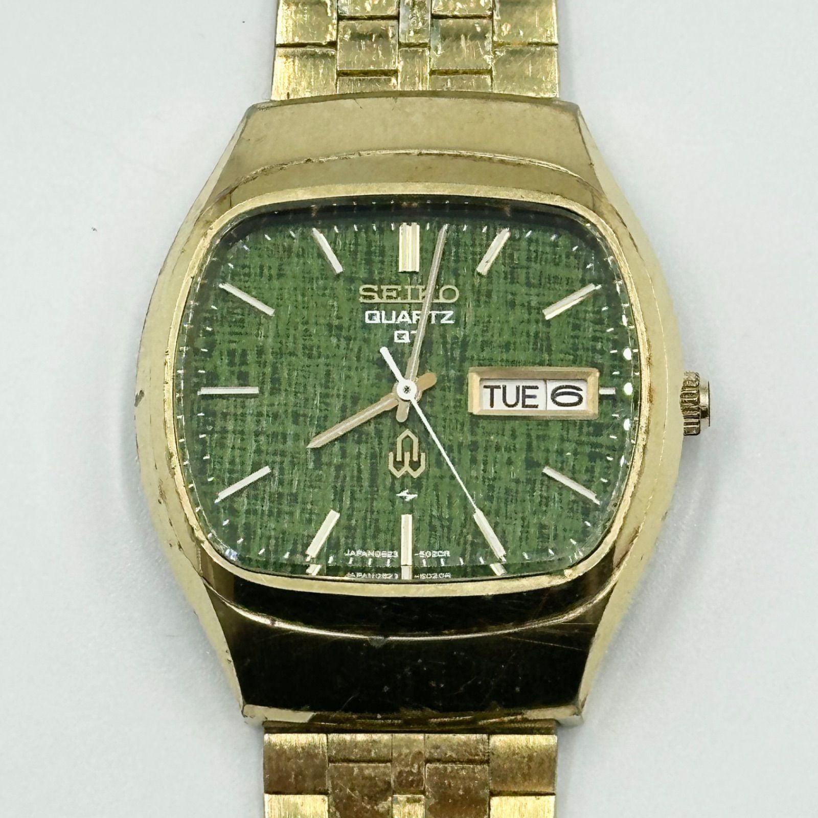 2433】 SEIKO セイコー クォーツ 0823-5020 グリーン文字盤 腕時計 