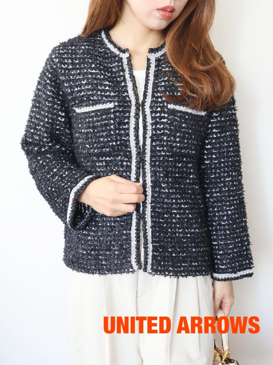 UNITED ARROWS ユナイテッドアローズ ジャケット 定価25960円 F フリー ブラック オフホワイト シルバー フォーマル め おしゃれ み 6461767