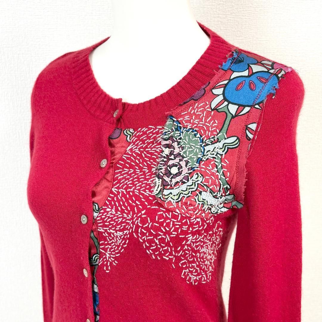 KENZO カシミヤ混ウール長袖カーディガン M レッド 花柄 レッド KENZO  
