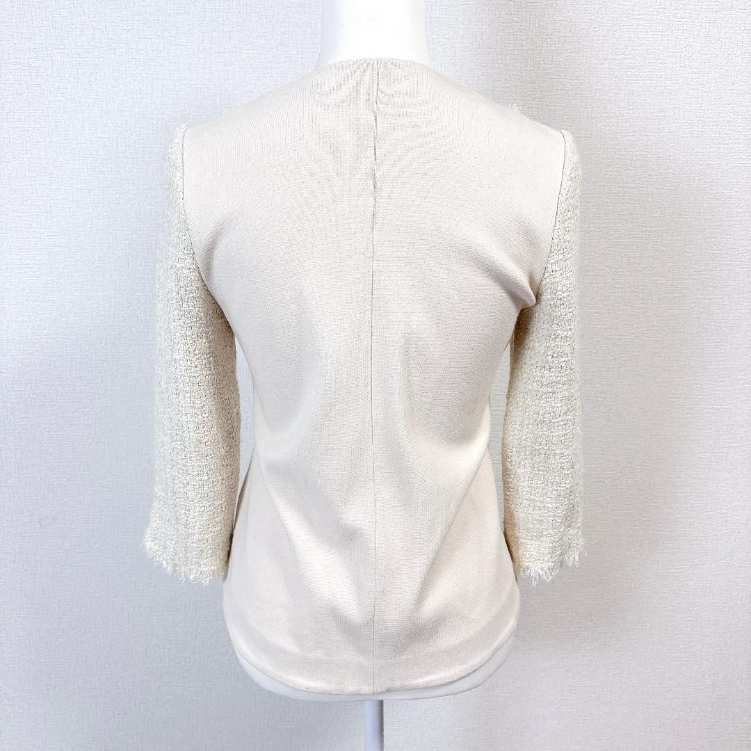 美品】 FOXEY ノーカラージャケット フック 38 オフホワイト ツイード