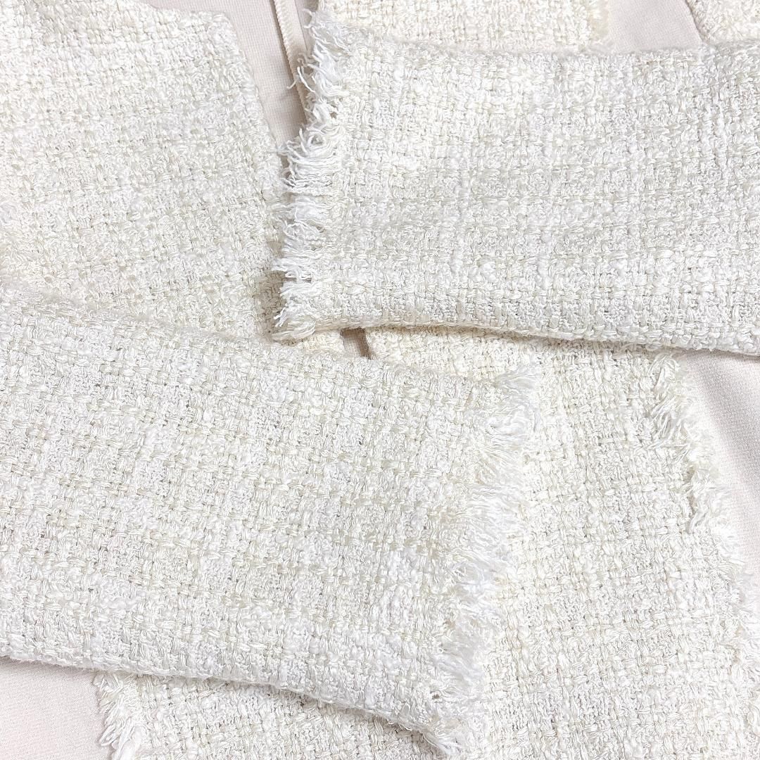 美品】 FOXEY ノーカラージャケット フック 38 オフホワイト ツイード