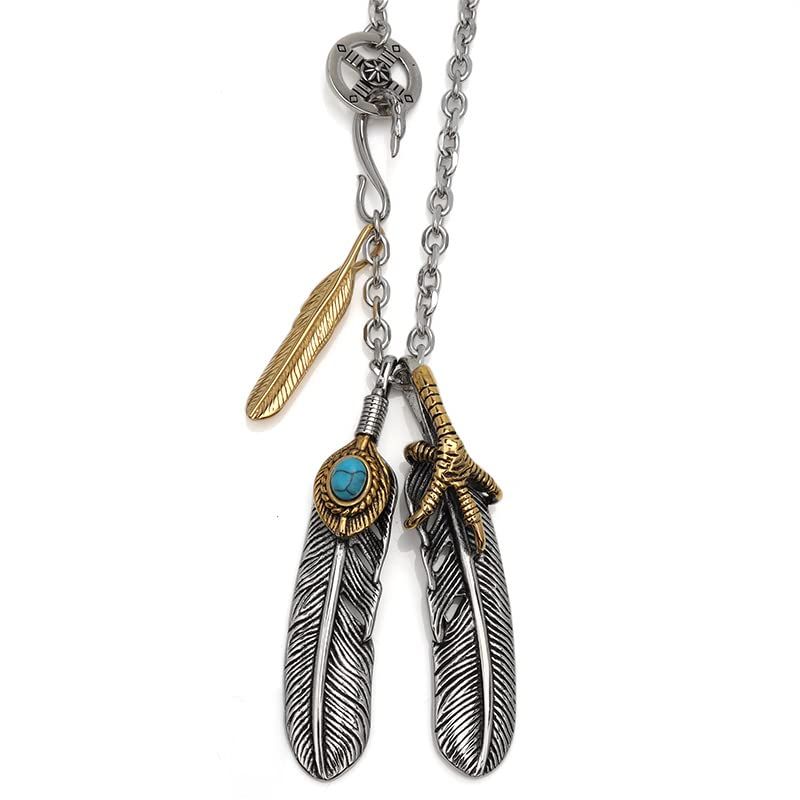 silver KYASYA 316 L ステンレス フェザーネックレス シルバー ターコイズフェザーネックレス ペンダント 金爪フェザー 特大フェザー 羽根 太陽 m