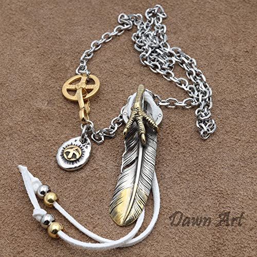 Dawn Art ドーンアート フェザーネックレス 芸能人モデル 特大フェザー シルバー 金 ホイール フック 太角チェーンセット m