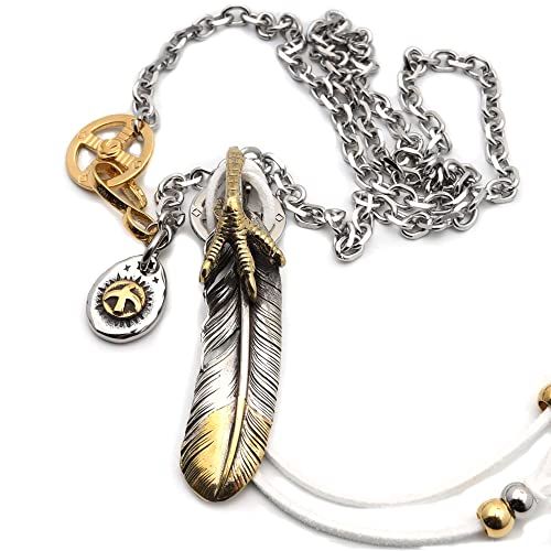 Dawn Art ドーンアート フェザーネックレス 芸能人モデル 特大フェザー シルバー 金 ホイール フック 太角チェーンセット m
