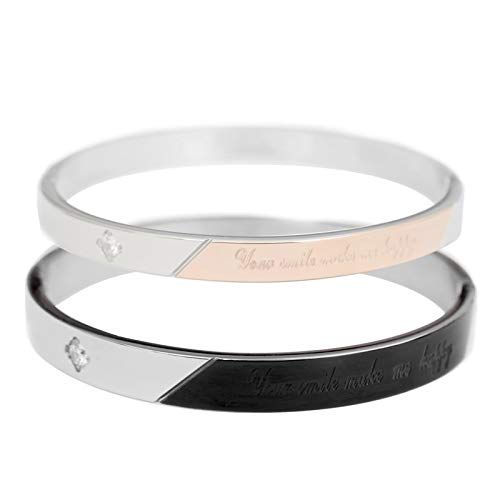 Verita ペア バングル ブレスレット CZダイヤ入り のあるチタン製 ブラック＆ゴールド色 メンズ レディース 2点セット カップル ブランド BOX付き シルバー m