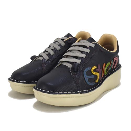 エスタシオン Estacion 革 ロゴ 厚底 レザースニーカー m