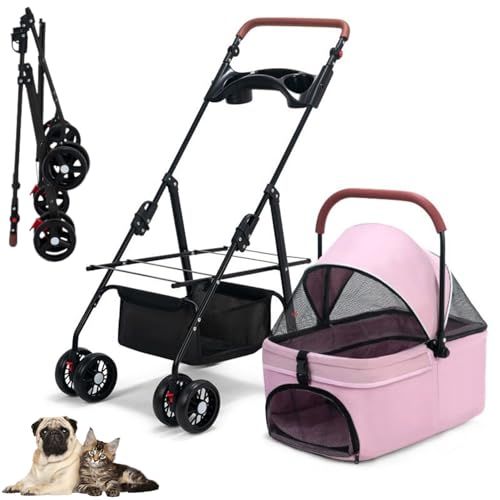 ペットカート 猫 犬 用 組み立て簡単 コンパクト 軽量 折りたたみ式 分離型ドッグカート 耐荷重15 Kg 小型犬 中型犬 ドッグカートカート 老犬介護 お出かけ キャンプ ドライブ アウトドア ピンク 62 eae 735