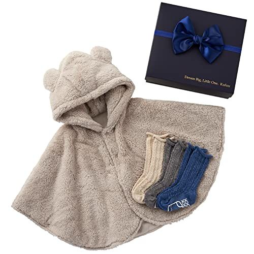 Kufuu クフウ 出産祝い サンドベージュ くまさん ベビーポンチョ 靴下 BOXpo