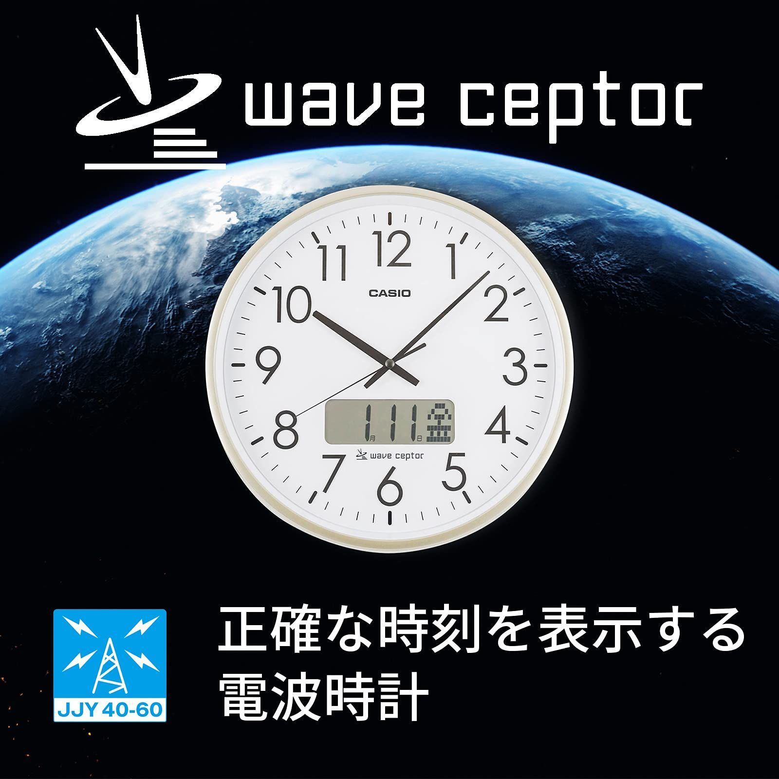24時間以内発送 CASIO カシオ 掛け時計 壁掛け時計 電波時計 ホワイト ゴールド アナログ 時報付き時計 カレンダー IC 2100 J 9 JF