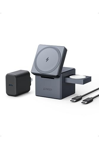 Anker 3 in 1 Cube with MagSafe マグネット式 ワイヤレス充電ステーション USB急速充電器付属 ワイヤレス出力 Apple Watchホルダー付 MFi認証 iPhone 17 16 15 14 m
