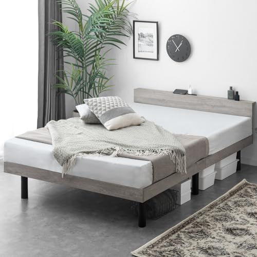 タンスのゲン ベッド シングル 宮棚付き ２口コンセント付 高さ調整OK ベッドフレーム すのこベッド 114683 m