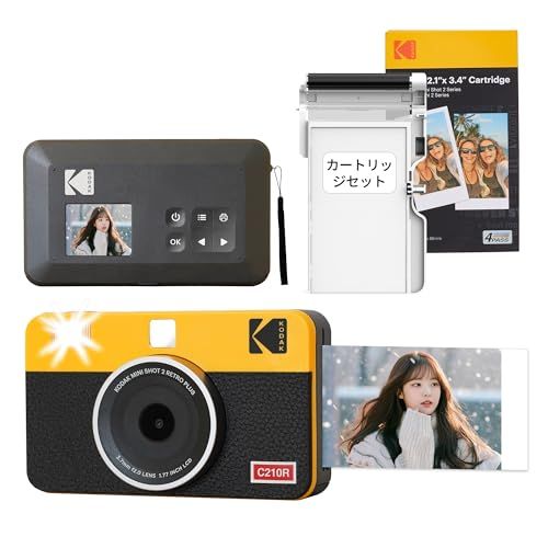 コダック KODAK Mini Shot 2 レトロ 4 PASS in 1インスタントカメラ＆フォトプリンター 5 3 x 8 6 cm カメラ本体 入り バンドル イエローpo