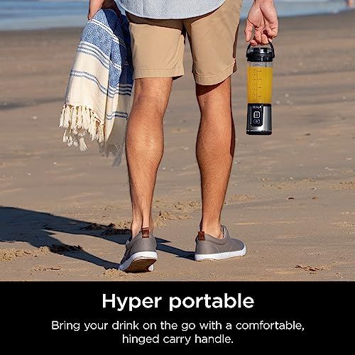 Ninja ニンジャ ブラスト ポータブルブレンダー コードレス 18オンス 容器 パーソナルブレンダー シェイク スムージー用 BPAフリー 漏れ防止 蓋 飲み口 USB C充電式 食洗機対応パーツ ブラック BC 151 BKpo