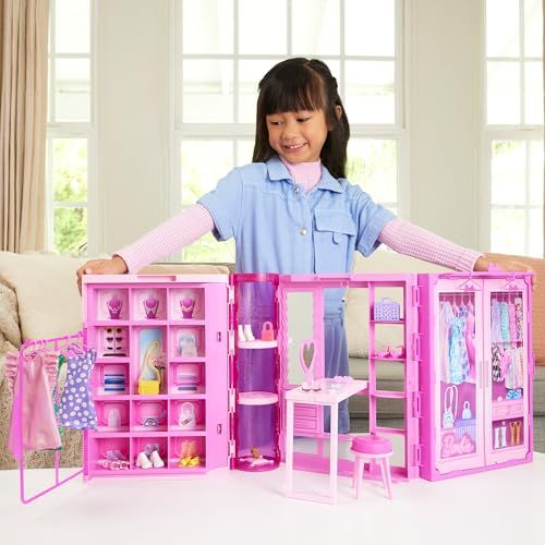 バービー Barbie しゅうのうりょくばつぐん! ピンクのドリームクローゼット ドールつき きせかえ人形 ハウス ままごと ごっこ遊び 3歳から ピンク HXD 58 po