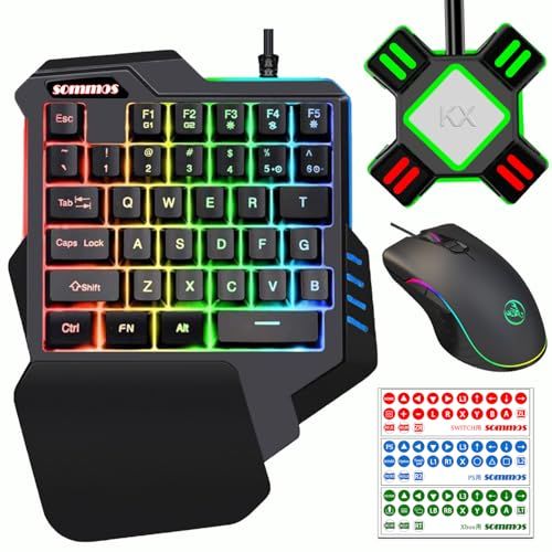 片手キーボード マウス コンバーター セット switch対応 フォートナイト用キーボード ゲーミングキーボード マウスセット Switch lite PS 4 3 Xbox対応 RGBゲーミングキーボード ゲーミングマウス 接続アダプターpo