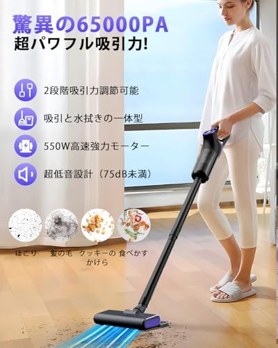 掃除機 コードレス 65 000 Pa超強力吸引力 2025業界初です!吹かして 吸って 膨らませて 超軽量 軽量 60分連続稼働 LED液晶ディスプレイ 左右180°上下90°回転 伸縮型 スティック ハンディクリーナー サイク c 9 e 1 ad