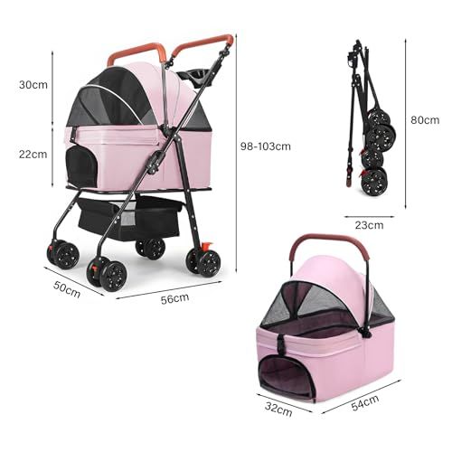 分離型 ペットカート 耐荷重15 KG 犬 カート 2 Way 軽量 折りたたみ 取り外し キャスター付き 多機能 大容量 広い空間 組立簡単 中型犬 多頭の小型犬用 お出かけ 旅行 カップホルダーとストレージバスケット付き 56 bee 6 d 233