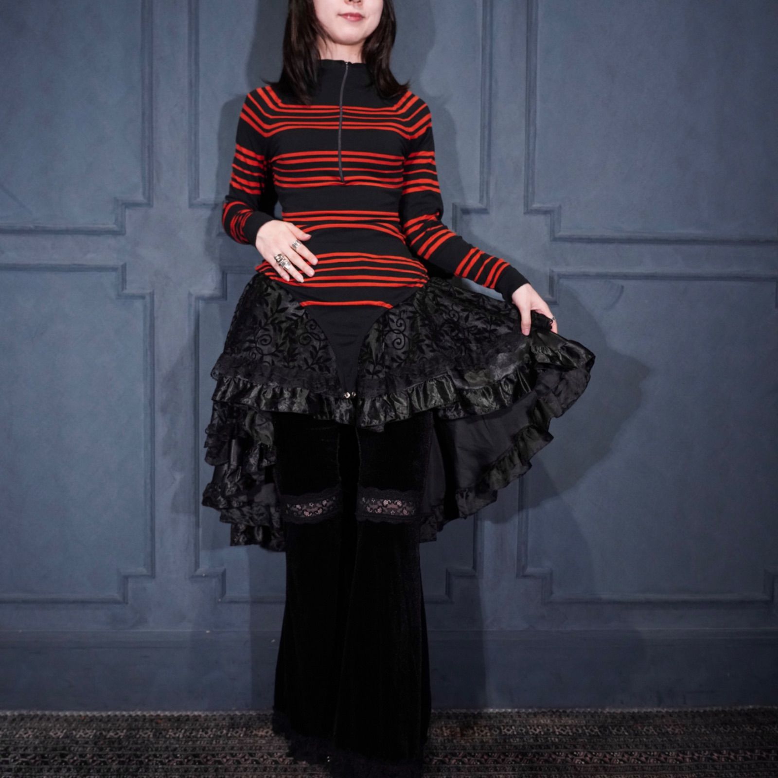 60 s USA VINTAGE BORDER ZIP DESIGN TOPS 60年代アメリカ古着ボーダー柄ジップデザイントップス