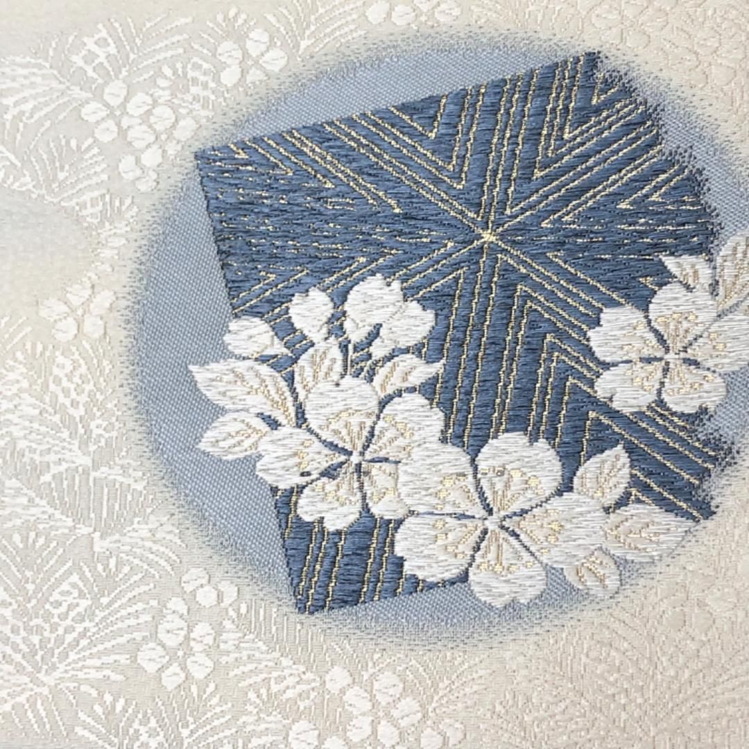 袋帯 藍染 作家物 丸に花模様 乳白色 金糸 O-5732 - メルカリ