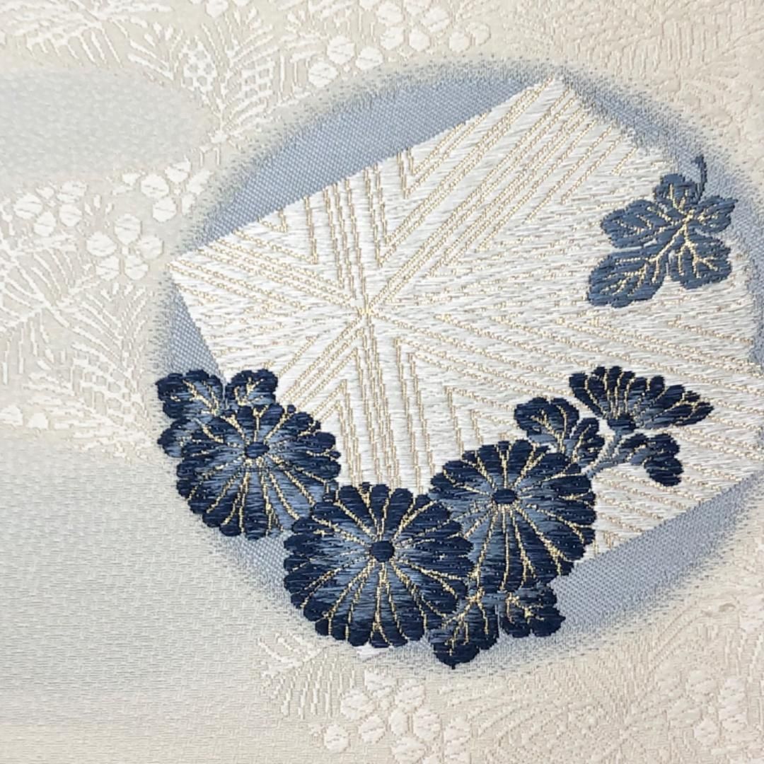袋帯 藍染 作家物 丸に花模様 乳白色 金糸 O-5732 - メルカリ