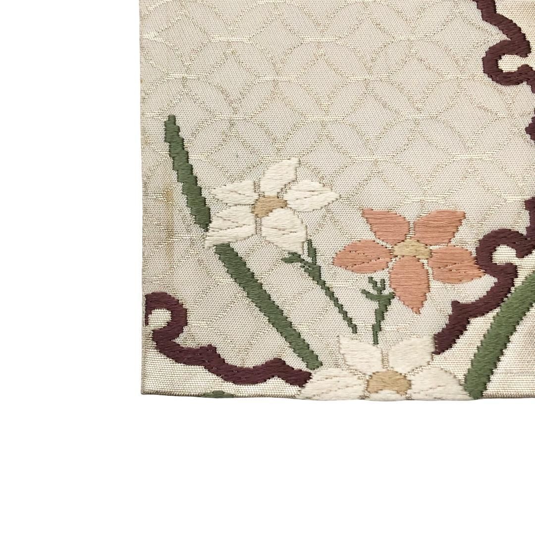 袋帯 唐織 雪輪 花模様 金糸 生成色 O-5740 【公式通販】