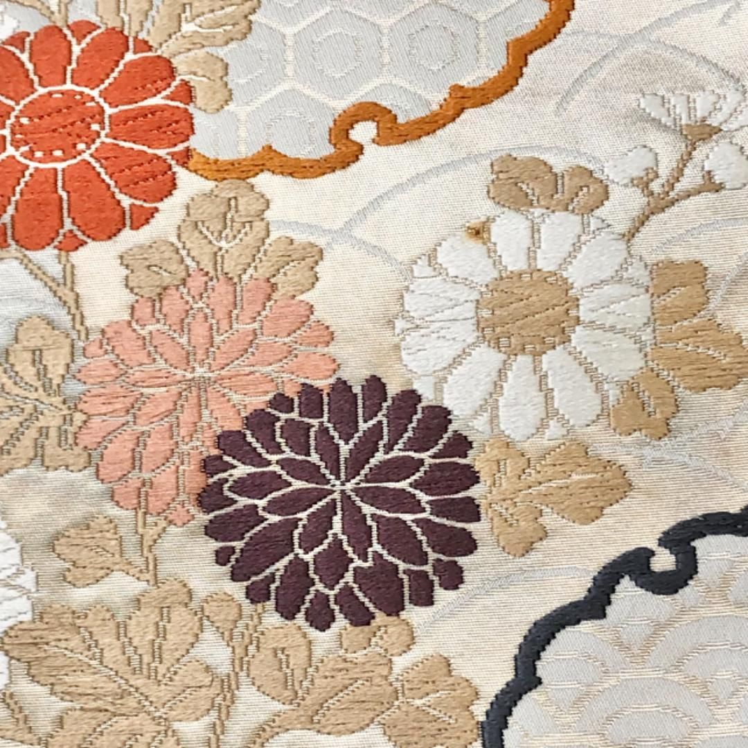 袋帯 唐織 雪輪 花模様 金糸 生成色 O-5740 袋帯 唐織 雪輪 花模様 金糸 生成色 O-5740 【公式通販】