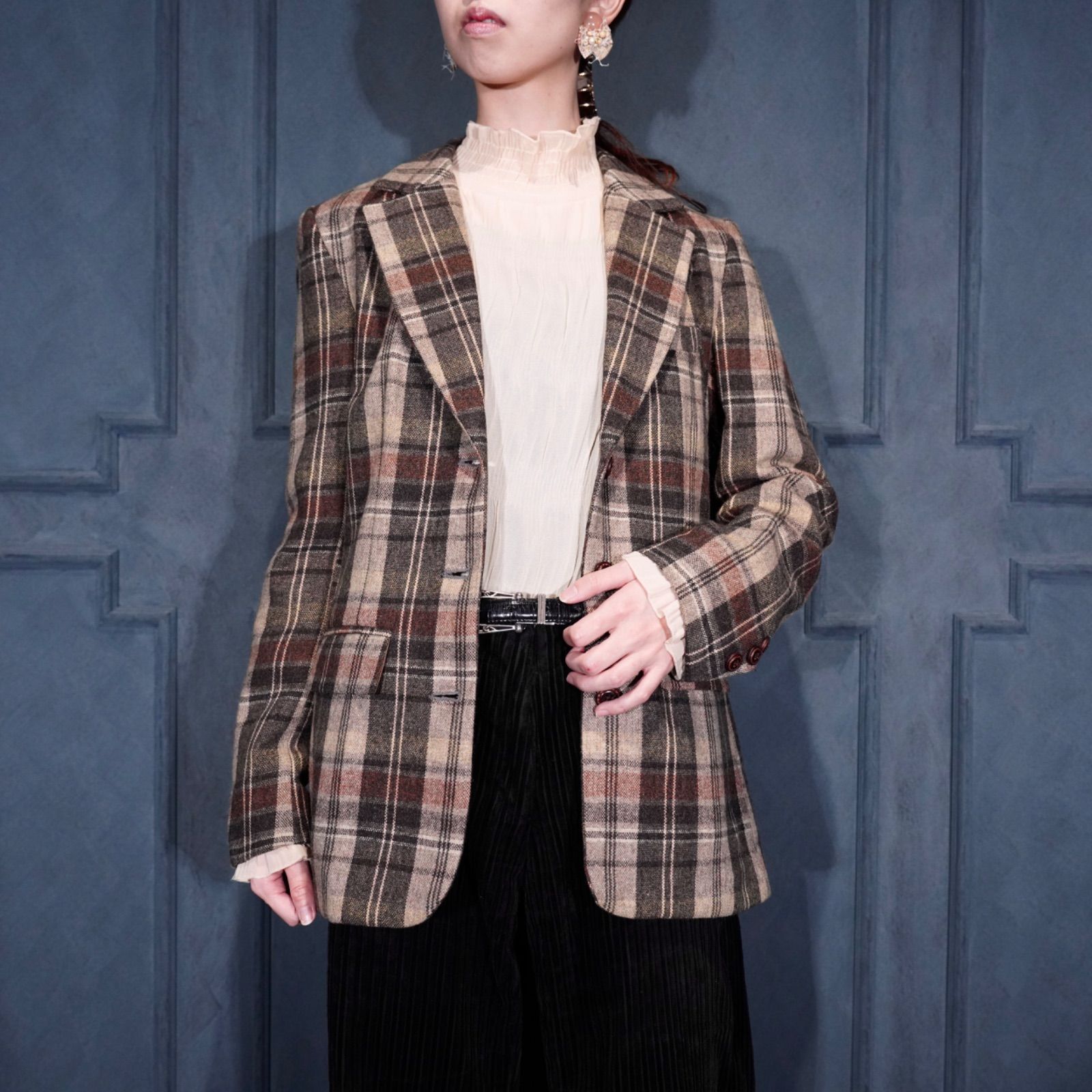 70's〜 USA VINTAGE CHECK PATTERNED WOOL TAILORED JACKET MADE IN