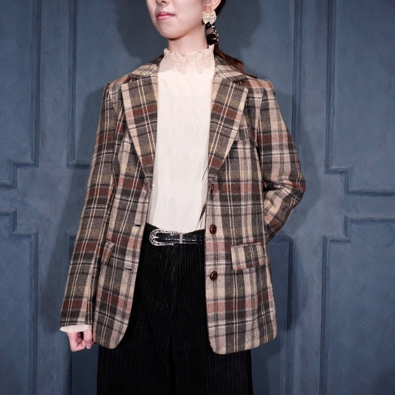 70’s〜 USA VINTAGE CHECK WOOL JACKET MADE IN JAPAN 70年代〜アメリカ古着チェック柄ウールテーラードジャケット