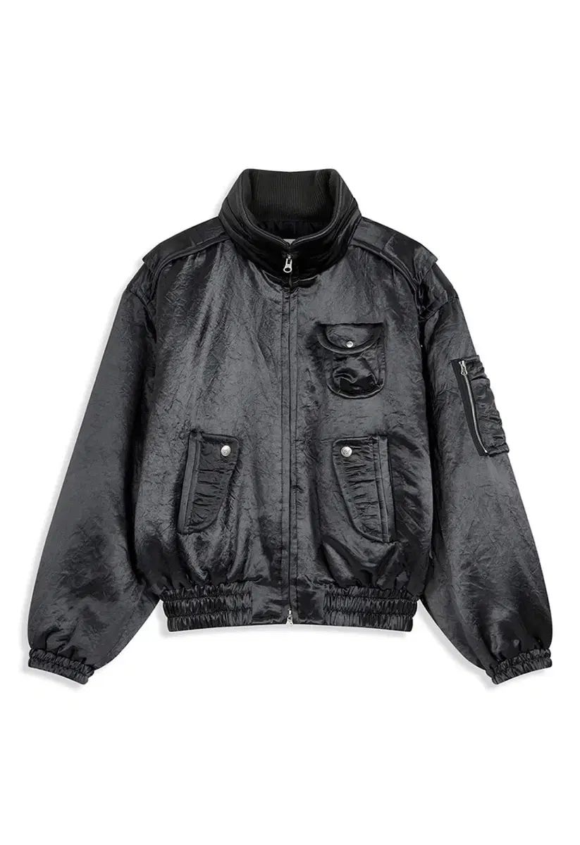 オープンワイワイ サテン カーゴ ブルゾン チャコール