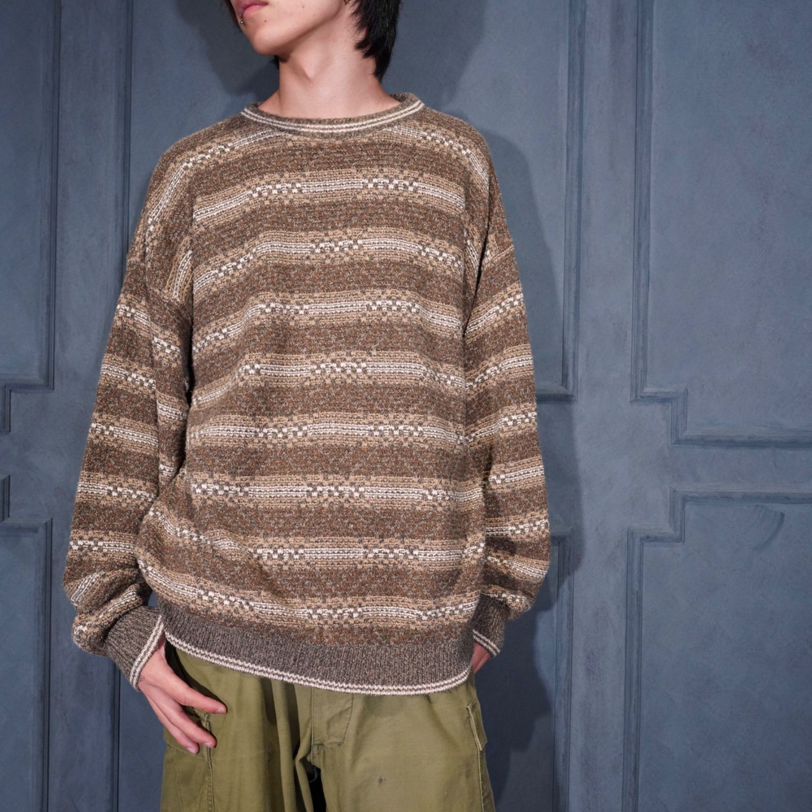 USA VINTAGE PECONIC BAY TRADERS WOVEN DESIGN KNIT MADE IN アメリカ古着織デザインニット