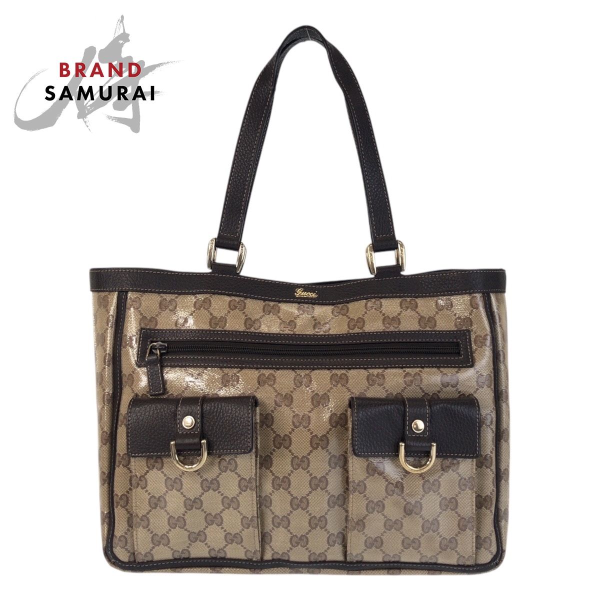 美品 GUCCI グッチ GGクリスタル ベージュ ブラウン ゴールド金具 