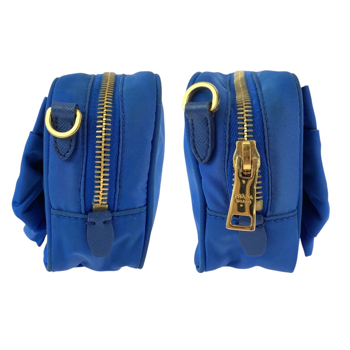 PRADA プラダ テスート リボン ブルー ゴールド金具 ナイロン ショルダーバッグ ポシェット レディース 503408 【中古】 PRADA プラダ テスート リボン ブルー ゴールド金具 ナイロン